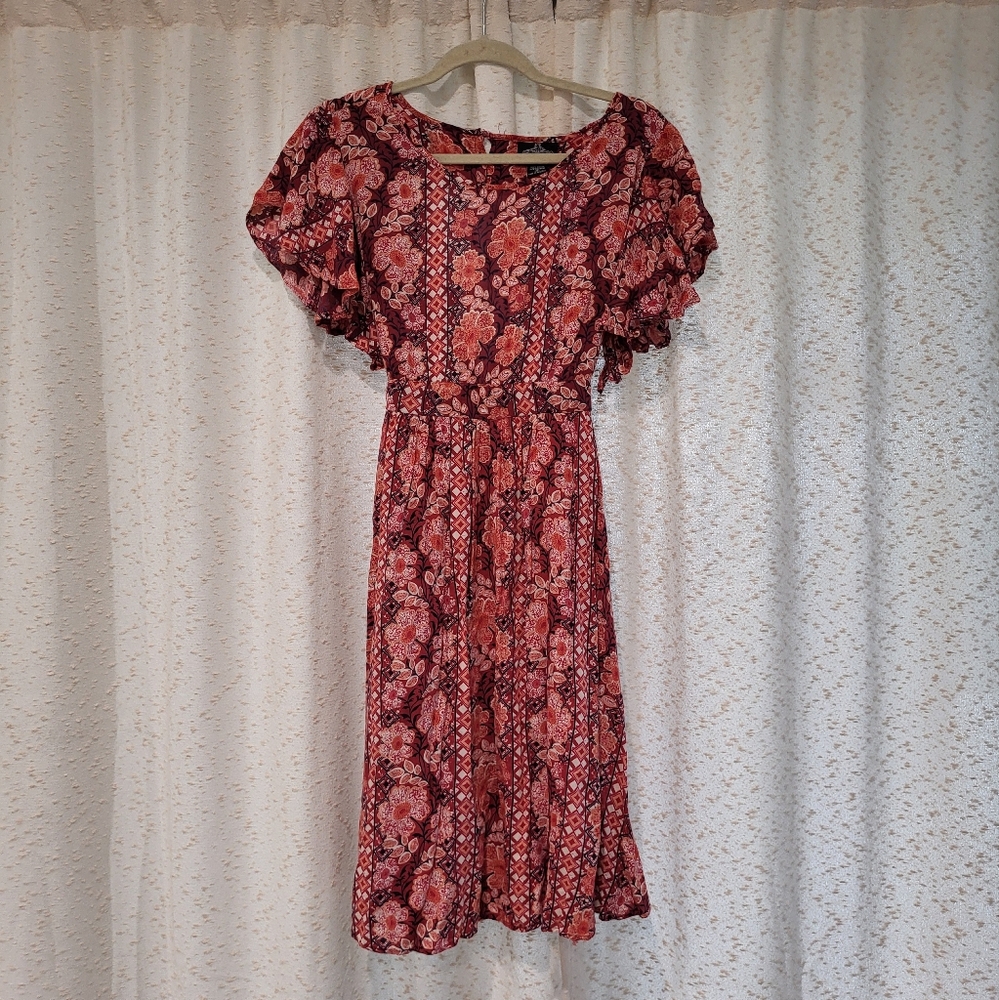 Open Back Red Floral Tribal Dress
